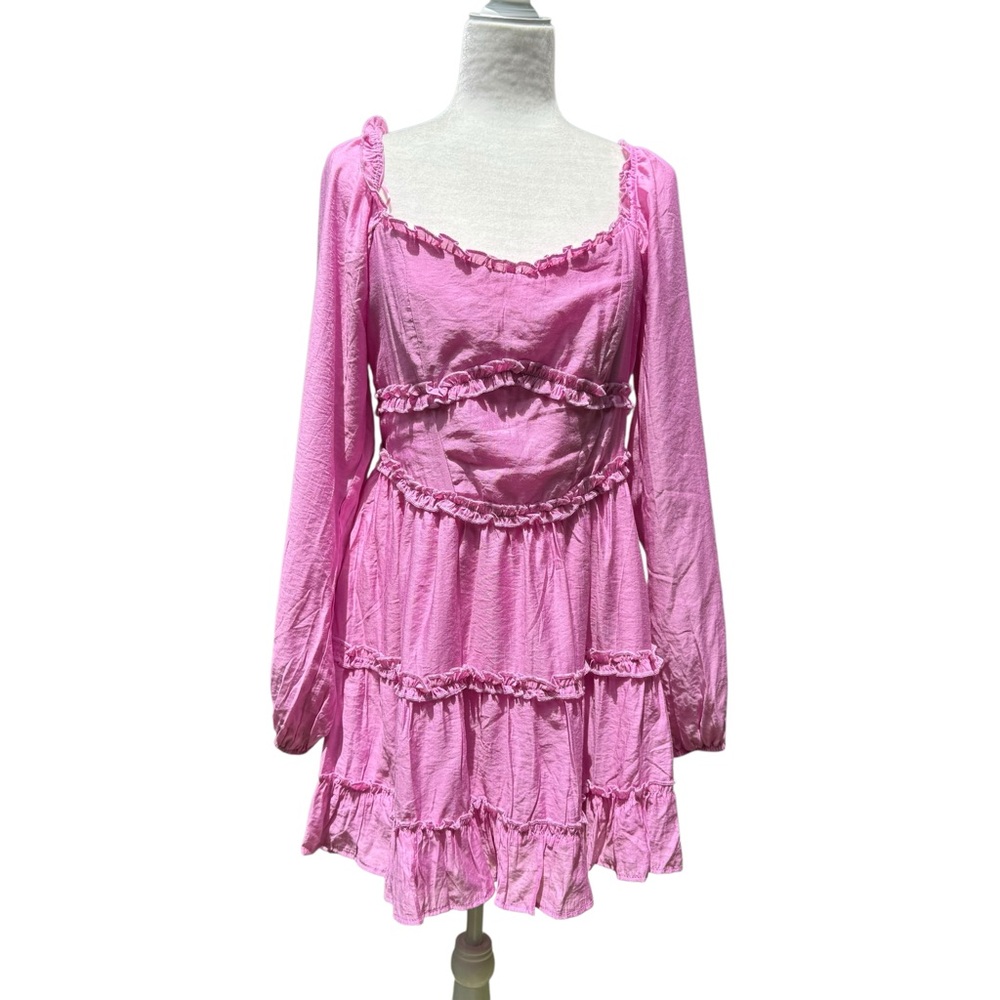 Francesca’s Cottagecore Vickie Long Sleeve Ruffle‎ Tiered Mini Dress NWT LARGE - Picture 5 of 6